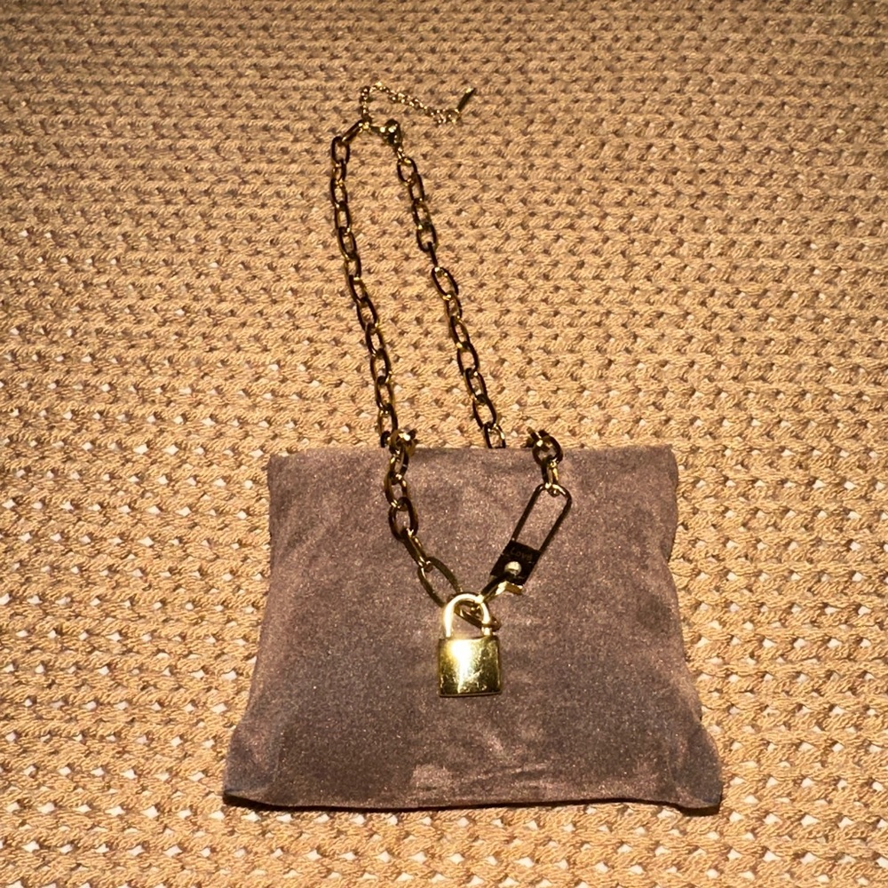 New Stainless Steel Gold and Black Chain Necklace with Padlock